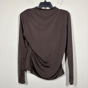 H&M Womens Size Medium Padded Draped Top Shirt Brown Mock Neck Long Sleeves